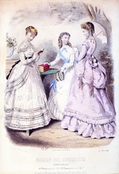 Schulmädchen nach der Preisverleihung, Modeplatte zur Werbung für das Magasin des Demoiselles, 1869